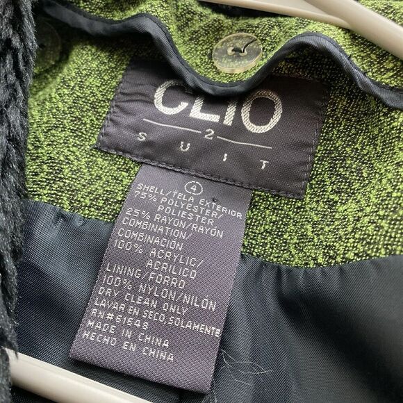 Vintage Clio Pistachio Green Jacket Size 4 Textured Blazer Faux Fur Collar Glam - Picture 9 of 11